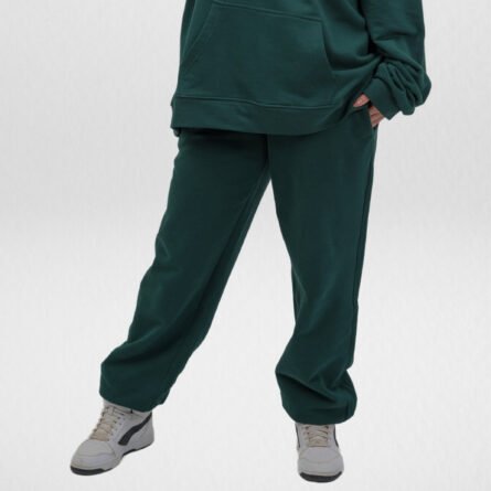 French Terry Wide leg Sweatpant-Emerald Green - Image 4