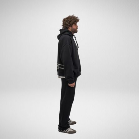 Heavy Hoodie Coat-Full Zip-Thumbhole -Black - Image 6