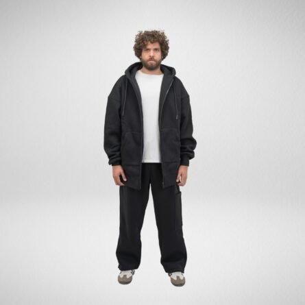 Heavy Hoodie Coat-Full Zip-Thumbhole -Black - Image 7