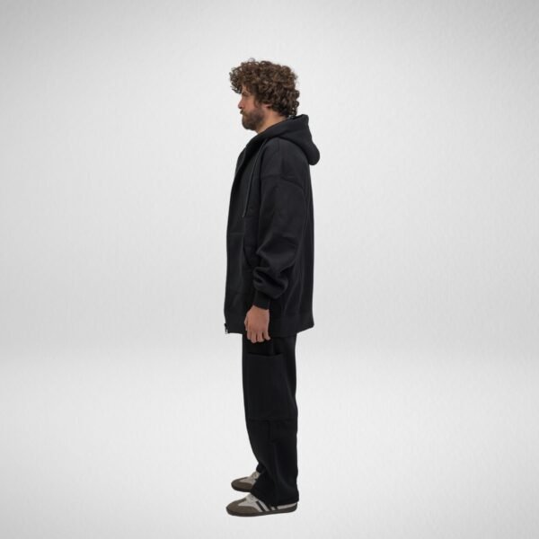 Heavy Hoodie Coat-Full Zip-Thumbhole -Black - Image 8