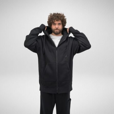 Heavy Hoodie Coat-Full Zip-Thumbhole -Black