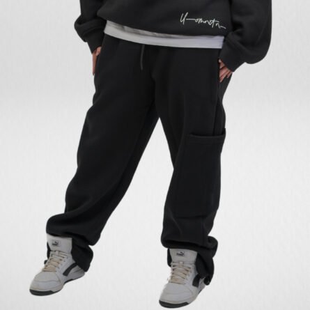 Wide leg Sweatpant-Cotton Fleece-Black-Unbeaten - Image 5