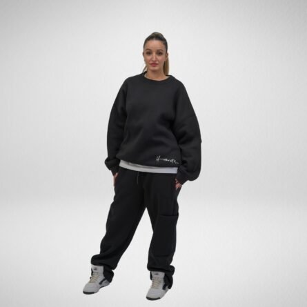 Unbeaten Crew Neck-Cotton Fleece-Black - Image 2