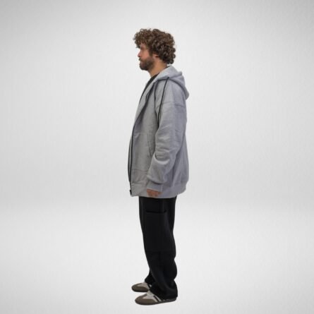 Heavy Hoodie Coat-Full Zip-Thumbhole-Gray - Image 7