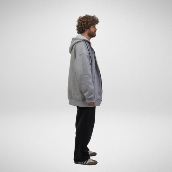 Heavy Hoodie Coat-Full Zip-Thumbhole-Gray - Image 6
