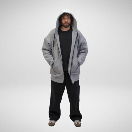 Heavy Hoodie Coat-Full Zip-Thumbhole-Gray - Image 2