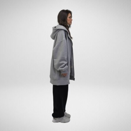 Heavy Hoodie Coat-Full Zip-Thumbhole-Gray - Image 4