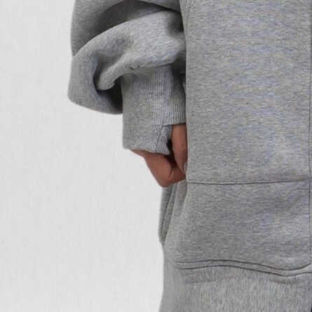 Heavy Hoodie Coat-Full Zip-Thumbhole-Gray - Image 9