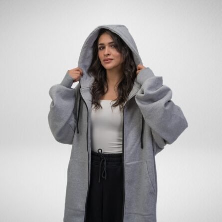 Heavy Hoodie Coat-Full Zip-Thumbhole-Gray