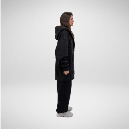 Heavy Hoodie Coat-Full Zip-Thumbhole -Black - Image 4