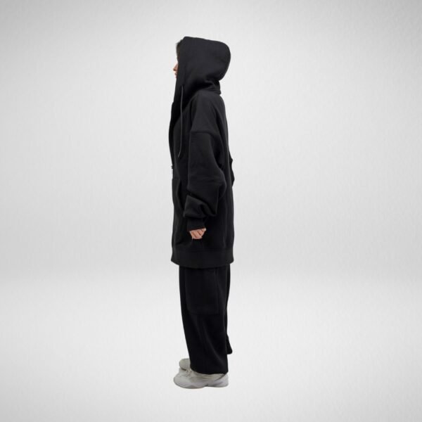 Heavy Hoodie Coat-Full Zip-Thumbhole -Black - Image 5