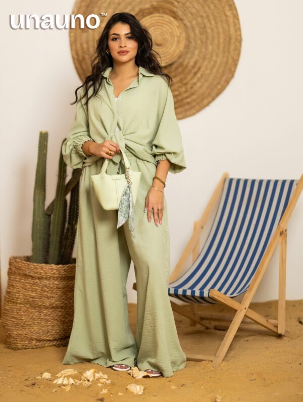 LINEN BLEND MATCHA RELAXED SUIT - Image 3